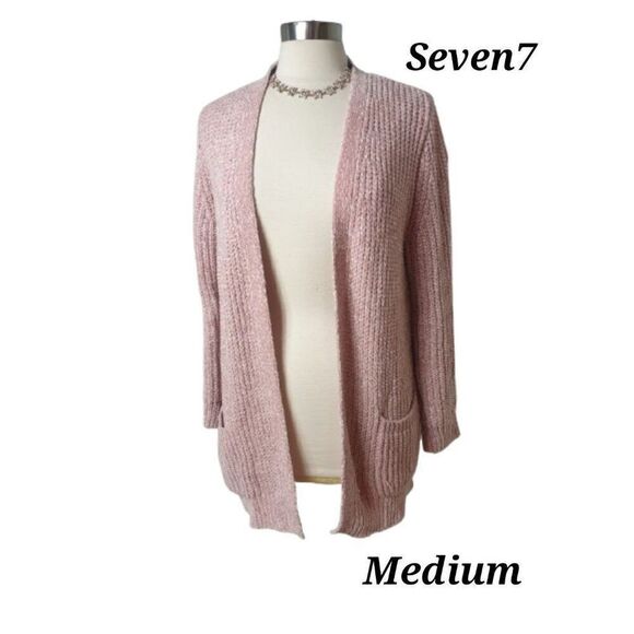 Seven7 Women's Chenille Open Front Cardigan Sweater M Pink So Soft - Picture 1 of 8